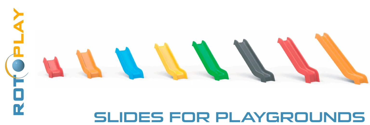 Linha de escorregadores plásticos coloridos para playgrounds